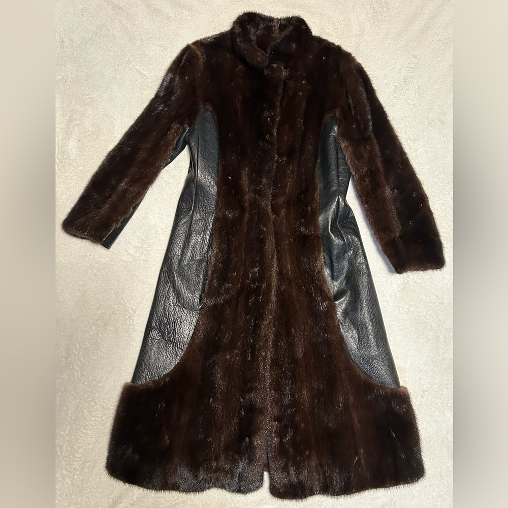 Vintage 1960s Genuine Sable Fur Leather Coat Black Brown Reiss & Fabrizio Size S